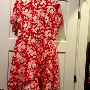 Red and white floral knee length dress. Never worn